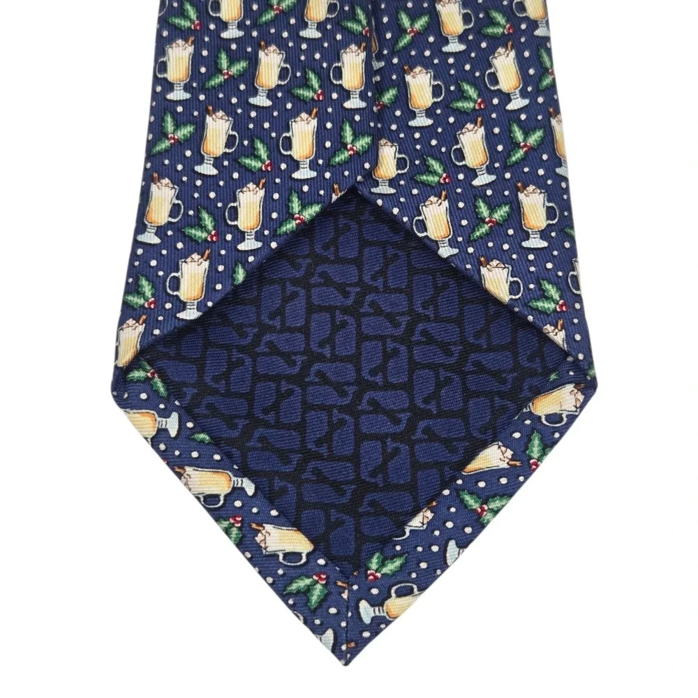 Vineyard‎ Vines Tie Holiday Eggnog Party Drinks Holly Christmas USA Holiday Blue